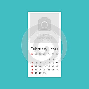 February 2018 calendar. Calendar planner design template with pl
