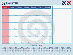 February 2020 Calendar Monthly Planner Design