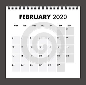 February 2020 calendar with wire band