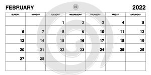 February 2022 year planner template, calendar 2022 template, monthly and yearly planners. organizer diary. week start Sunday