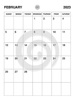 February 2023 year planner template, calendar 2023 desgin, monthly and yearly planners. organizer diary. week start Sunday