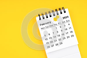 February 2024 Monthly desk calendar for 2024 year with thumbtack