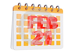 February 21. calendar design isolated on white background