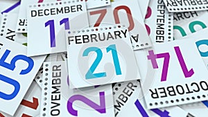 February 21 date on calendar leaf. 3D rendering