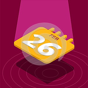 February 26th - Yellow 3D calendar floating with spotlight