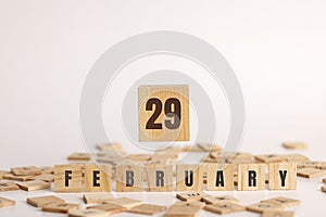 February 29  displayed wooden letter blocks on white background