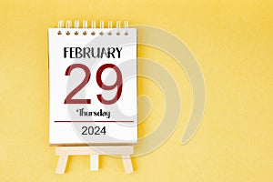 February 29th calendar for February 29 2024 on yellow background