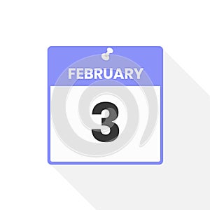 February 3 calendar icon. Date, Month calendar icon vector illustration