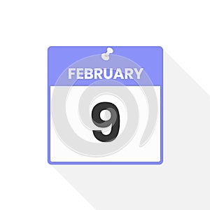 February 9 calendar icon. Date, Month calendar icon vector illustration