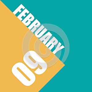 february 9th. Day 9 of month,illustration of date inscription on orange and blue background winter month, day of the