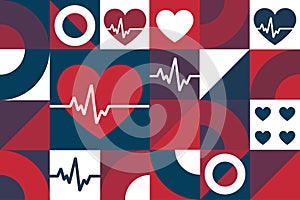 February is American Heart Month. Seamless geometric pattern. Template for background, banner, card, poster. Vector