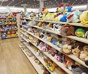 February 11, 2017 baby fluffy childhood animal Ukraine shelf softness with soft toys in the store