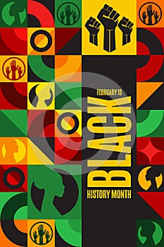 February is Black History Month. Holiday concept. Template for background, banner, card, poster with text inscription