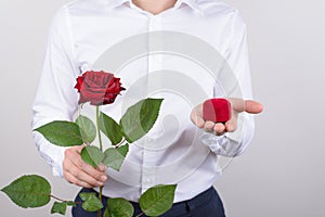 14-february brilliant diamond stone ask tuxedo concept. Cropped closeup photo portrait of handsome happy charming guy holding