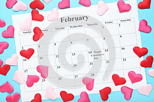 February calendar with colorful fabric hearts