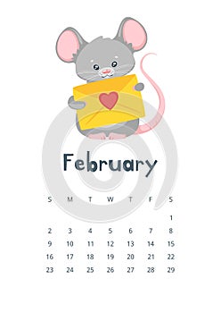 February calendar flat vector illustration