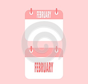 February Calendar icon on red background.Two flat style