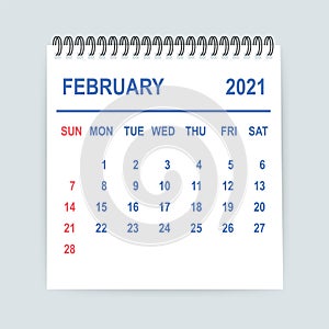 February 2021 Calendar Leaf. Calendar 2021 in flat style. Vector illustration.