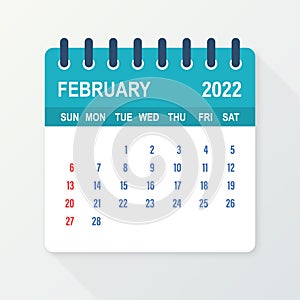 February 2022 Calendar Leaf. Calendar 2022 in flat style. Vector illustration.