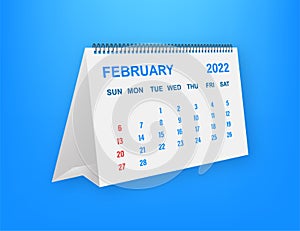 February 2022 Calendar Leaf. Calendar 2022 in flat style. Vector illustration.