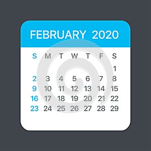 February 2020 Calendar Leaf - Vector template graphic Illustration