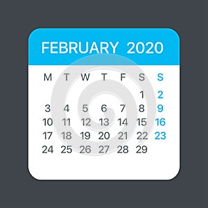 February 2020 Calendar Leaf - Vector template graphic Illustration photo