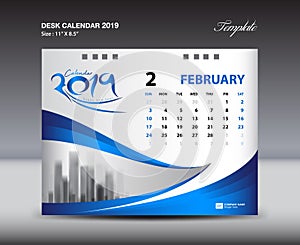 FEBRUARY Desk Calendar 2019 Template, Week starts Sunday, StatioFEBRUARY Desk Calendar 2019 Template, Week starts Sunday, Statione