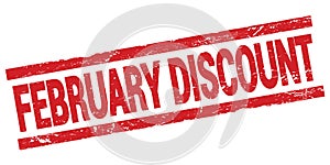 FEBRUARY DISCOUNT text on red rectangle stamp sign