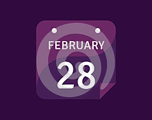28 February, February 28 icon Single Day Calendar Vector illustration