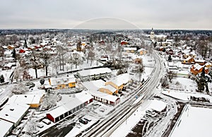 February landscape over Swedish village