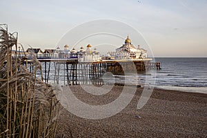 February 1, 2022. Landscape by the sea. Eastbourne Pier and Beach, East Sussex England