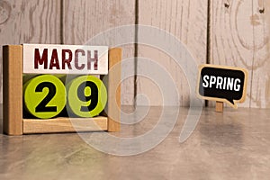 February 29th. Cube calendar for February 29 on wooden surface with copyspace for your text. Leap year, intercalary day