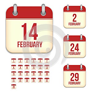 February vector calendar icons