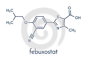 Febuxostat gout drug molecule xanthine oxidase inhibitor. Skeletal formula. photo