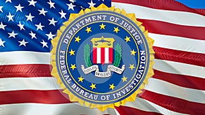 Federal Bureau of Investigation FBI flag USA flag waving in wind. National Security FBI Federal Bureau of Investigation Flag