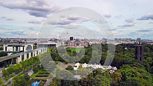 The Federal Chancellery government building. Beautiful aerial view flight berlin