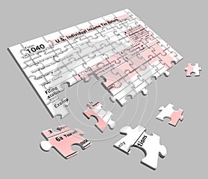 Federal Income Tax form 1040 that is a jigsaw puzzle