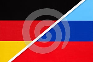 Federal Republic of Germany and Luhansk People`s Republic or LNR, symbol of two national flags from textile