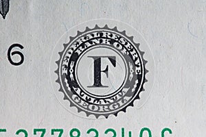 Federal reserve bank of Atlanta, Georgia. Seal on one dollar banknote