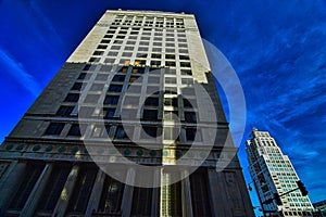 Federal reserve bank of kansas city Historic district tower in downtown Kansas city MO under a blue sky