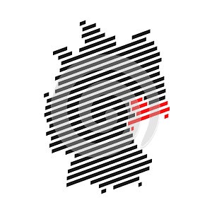 Federal State Sachsen on striped map of Germany