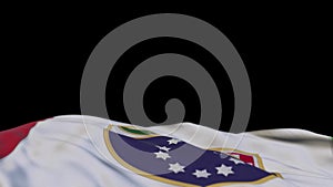 Federation of Bosnia and Herzegovina fabric flag waving on the wind loop. Federation of Bosnia and Herzegovina embroidery stiched