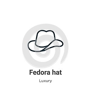 Fedora hat outline vector icon. Thin line black fedora hat icon, flat vector simple element illustration from editable luxury photo