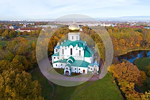 The Fedorovsky Cathedral, October evening aerial photography. Tsarskoye Selo