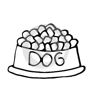 Feed for dogs in the bowl. Simple line vector illustrations