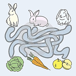 Feed the rabbit game for kids, three rabbits and three ways to treat them, educational tasks for kids