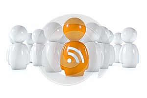 Feed readers follow an orange human with rss logo