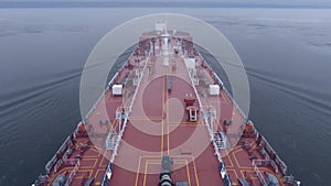 Feed of a ship sailing in the Arctic. Landscape of the Arctic from the deck of the tanker.