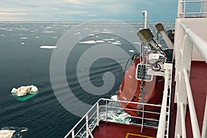 feed of a ship sailing in the Arctic. Landscape of the Arctic fr