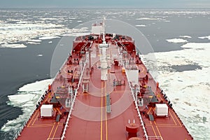 feed of a ship sailing in the Arctic. Landscape of the Arctic fr